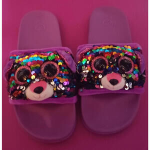 Ty Beanie Boo Dotty Girls Sz 1-3 Purple Flippable Sequins Slide Sandal Shoes